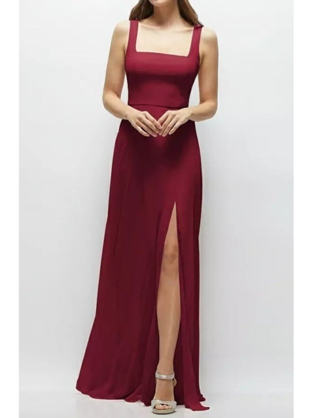 Thread Bridesmaid 10 Parisian Red Square Neck Chiffon Formal Gown Prom Dress